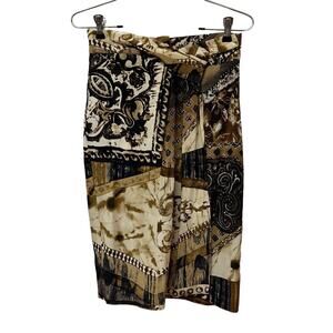 Max Mara Pura Seta 100% Silk Baroque Faux Wrap Pencil Skirt 27" Waist Made Italy